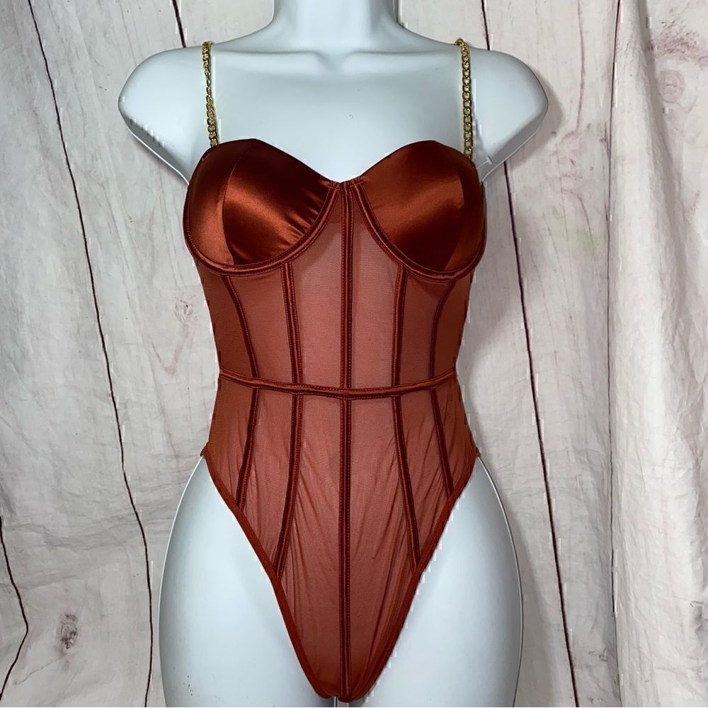NEW! Fashion Nova | Chain To You Bodysuit | Copper | Size Small - Picture 2 of 12